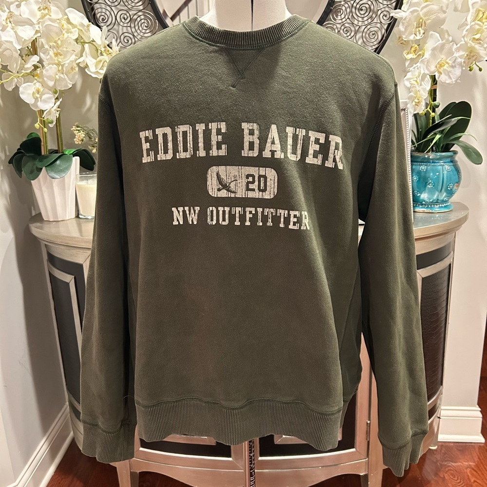 Eddie Bauer Olive Crewneck Sweatshirt with White Logo #148